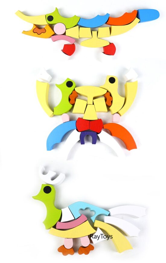 Puzzle creativ 3D Tangram colorat si Joc lemn Urs