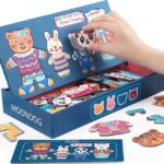 Puzzle din lemn cu magnet si tablita cu marker Imbraca Familia