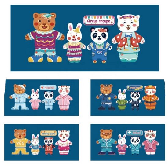 Puzzle din lemn cu magnet si tablita cu marker Imbraca Familia