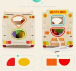 Autobuzul de construit cu roti si forme geometrice din lemn