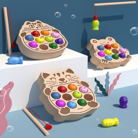 Joc de pescuit magnetic Pisicuta cu pestisori din lemn