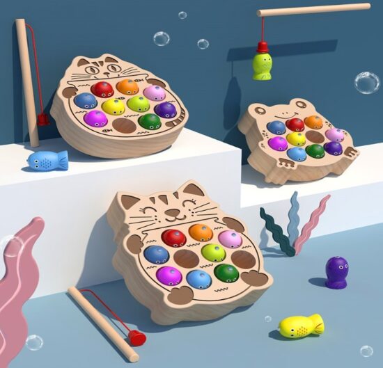 Joc de pescuit magnetic Pisicuta cu pestisori din lemn