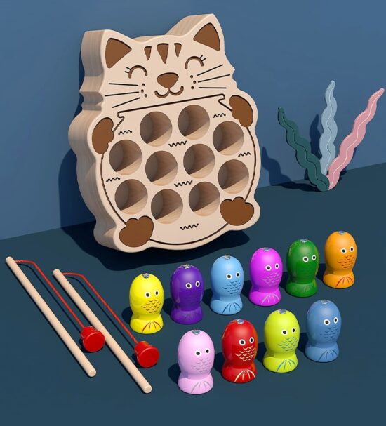 Joc de pescuit magnetic Pisicuta cu pestisori din lemn