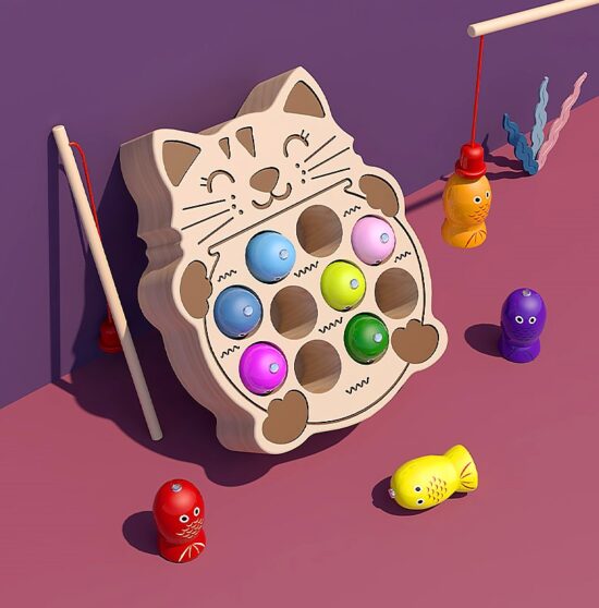 Joc de pescuit magnetic Pisicuta cu pestisori din lemn