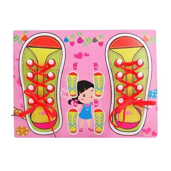 Puzzle Montessori Papucii cu sireturi "Invatam sa legam snurul"