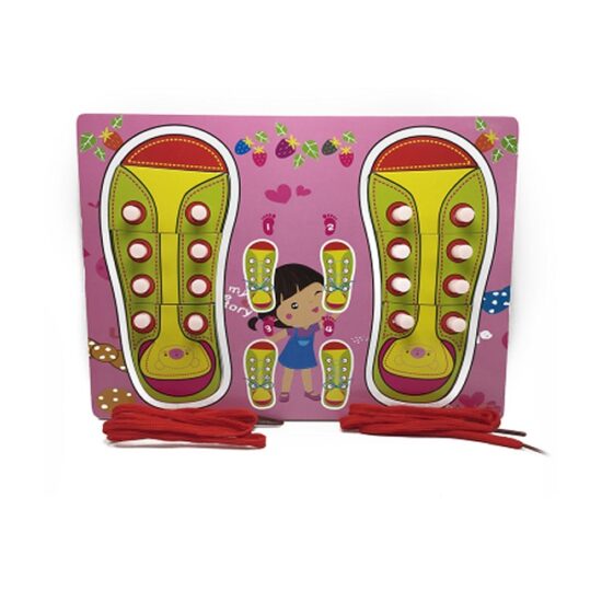 Puzzle Montessori Papucii cu sireturi "Invatam sa legam snurul"