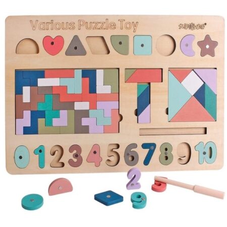 Puzzle cu magnet si Tangram cu forme geometrice T