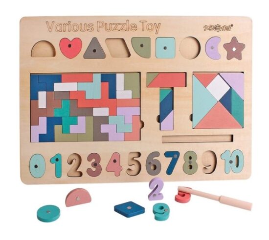 Puzzle cu magnet si Tangram cu forme geometrice T