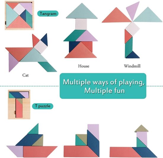 Puzzle cu magnet si Tangram cu forme geometrice T