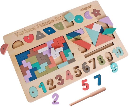 Puzzle cu magnet si Tangram cu forme geometrice T