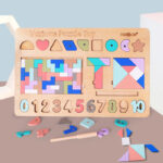 Puzzle cu magnet si Tangram cu forme geometrice T