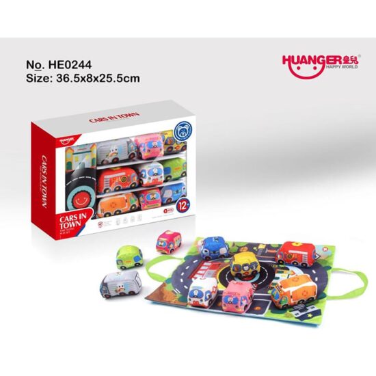 Set 6 masini jucarii cu covor de joaca si gentuta copii