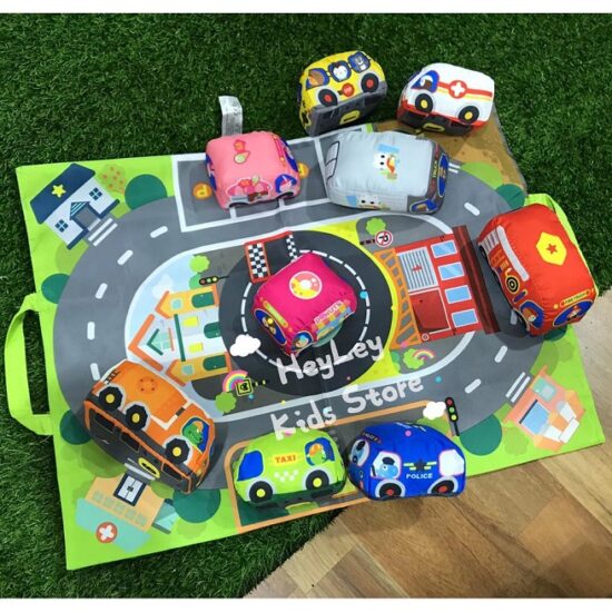Set 6 masini jucarii cu covor de joaca si gentuta copii