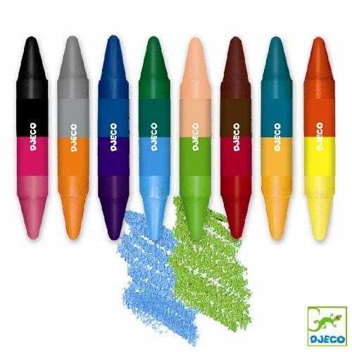 Set 8 creioane duble cu 16 culori Djeco