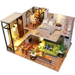 Casuta Papusilor luminata Decorata cu mobilier din lemn Dormitor