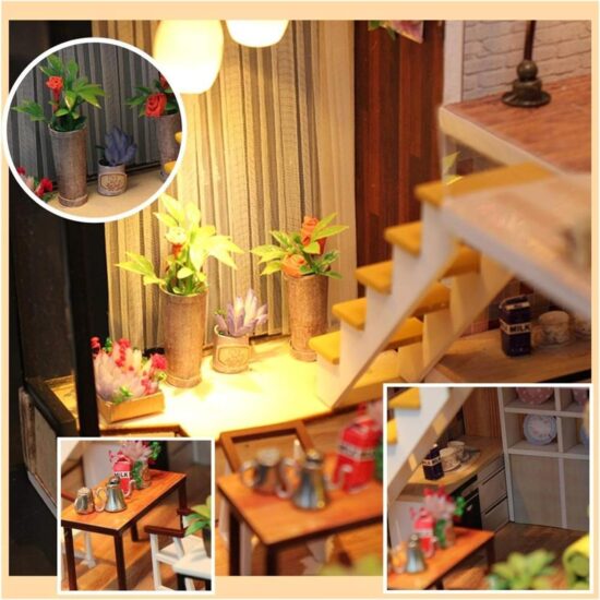 Casuta Papusilor luminata Decorata cu mobilier din lemn Dormitor