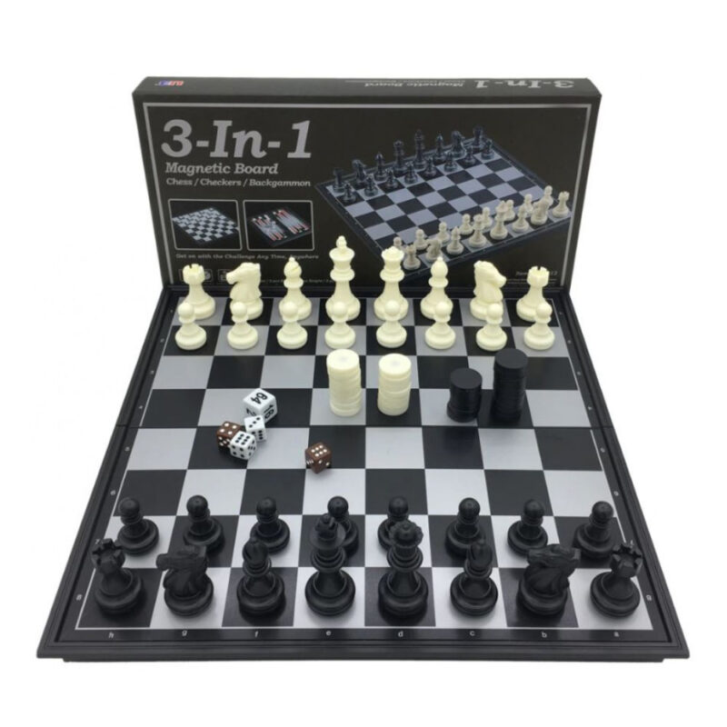 Joc copii 3in1 Sah Table si Dame magnetic