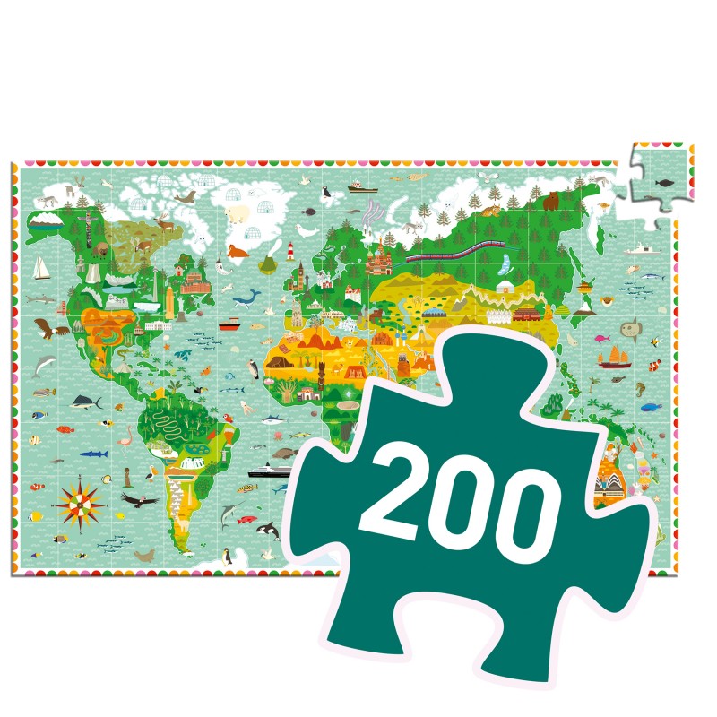 Puzzle Harta Pamantului cu 200 pcs Djeco