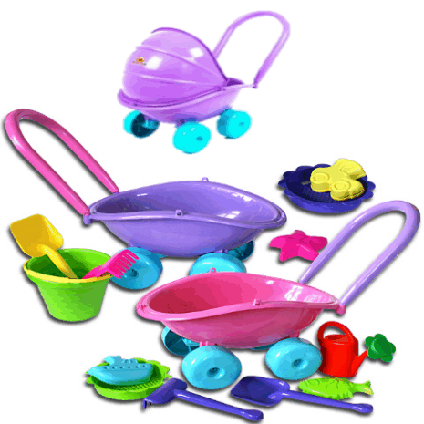 Set jucarii nisip cu roaba sau Carucior landou pentru papusi