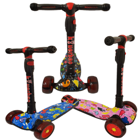 Trotineta copii cu 3 roti late luminoase si pliabila PC62B