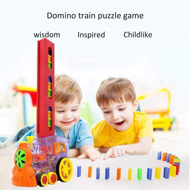 Jucarie de construit Trenul electric transparent Domino colorat Jucarie de construit Trenul electric transparent Domino colorat