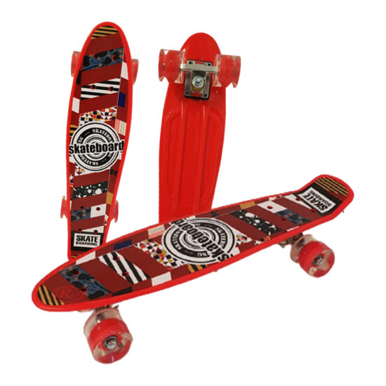 Penny board rosu cu roti luminoase din silicon Graphic 3009