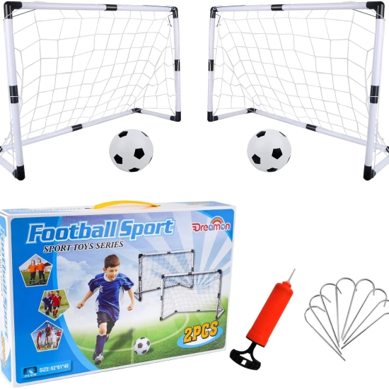 Set 2 Porti de fotbal cu plasa pompa si minge sport copii