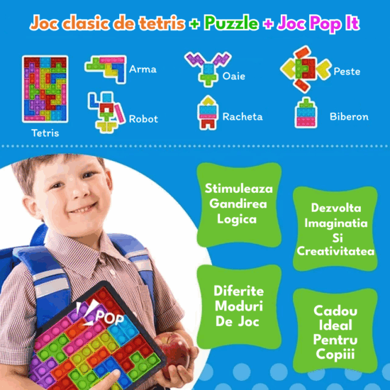 Joc Tetris Piese forme geometrice Pop It Puzzle educativ copii