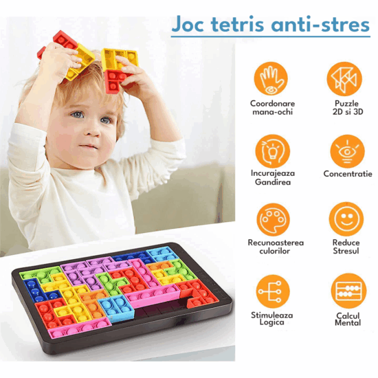 Joc Tetris Piese forme geometrice Pop It Puzzle educativ copii