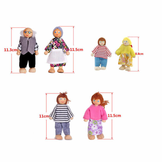 Set 6 papusi imbracate din lemn Familia Piese de Mobilier