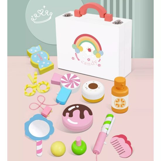 Trusa cosmetica din lemn completa pentru fetite Machiaj