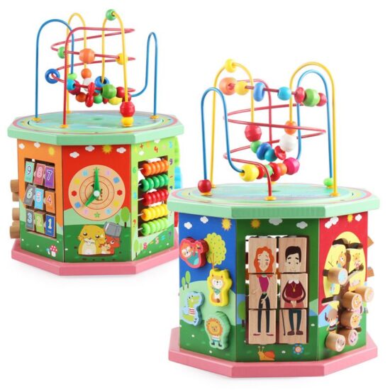 Cub educativ lemn Centru activitati 10in1 Montessori