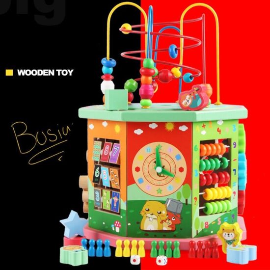 Cub educativ lemn Centru activitati 10in1 Montessori