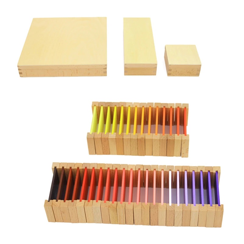 Cutia Montessori curcubeu 63 de tablete colorate din lemn