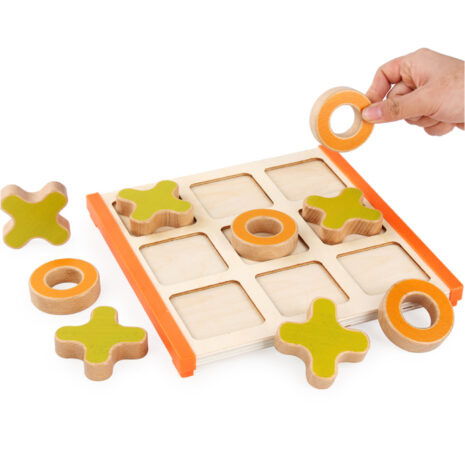 Joc logic Puzzle educativ X si 0 cu piese mari din lemn