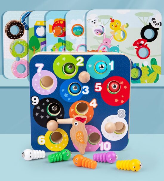 Joc pescuit magnetic Ciocanitoarea cu omizi Puzzle educativ