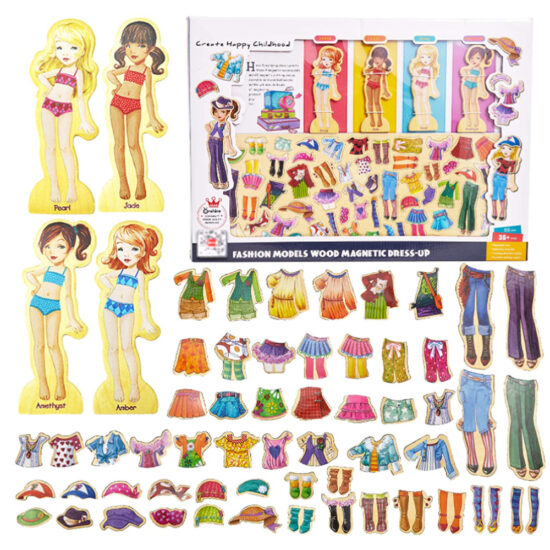 Joc puzzle magnetic cu haine Cum imbracam fetitele 63pcs Joc puzzle magnetic cu haine Cum imbracam fetitele 63pcs
