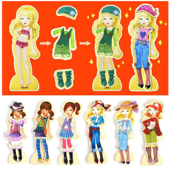 Joc puzzle magnetic cu haine Cum imbracam fetitele 63pcs