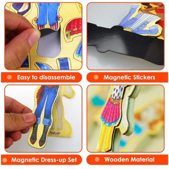 Joc puzzle magnetic cu haine Cum imbracam fetitele 63pcs