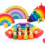 Jucarii Montessori Curcubeu din lemn Stivuire Rainbow 12pcs