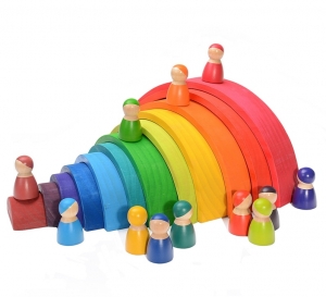 Jucarii Montessori Curcubeu din lemn Stivuire Rainbow 12pcs