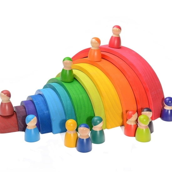 Jucarii Montessori Curcubeu din lemn Stivuire Rainbow 12pcs