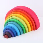 Jucarii Montessori Curcubeu din lemn Stivuire Rainbow 12pcs
