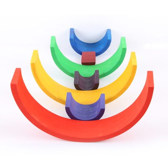 Jucarii Montessori Curcubeu din lemn Stivuire Rainbow 12pcs