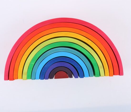 Jucarii Montessori Curcubeu din lemn Stivuire Rainbow 12pcs