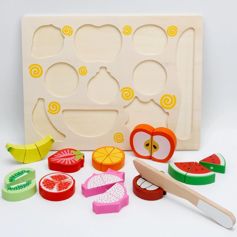 Puzzle magnetic 3D cu fructe de feliat din lemn