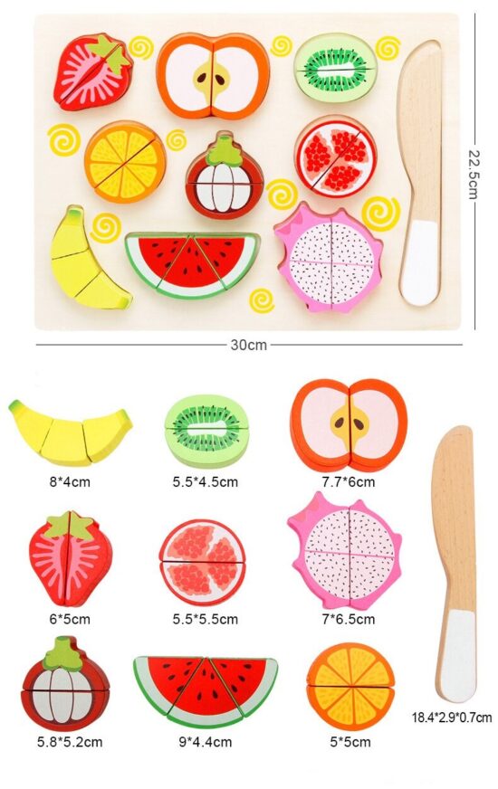 Puzzle magnetic 3D cu fructe de feliat din lemn