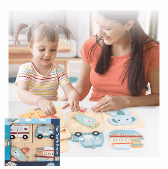 Set 4 puzzle vehicule 3D din lemn Jucarii educative Kabi Set 4 puzzle vehicule 3D din lemn Jucarii educative Kabi