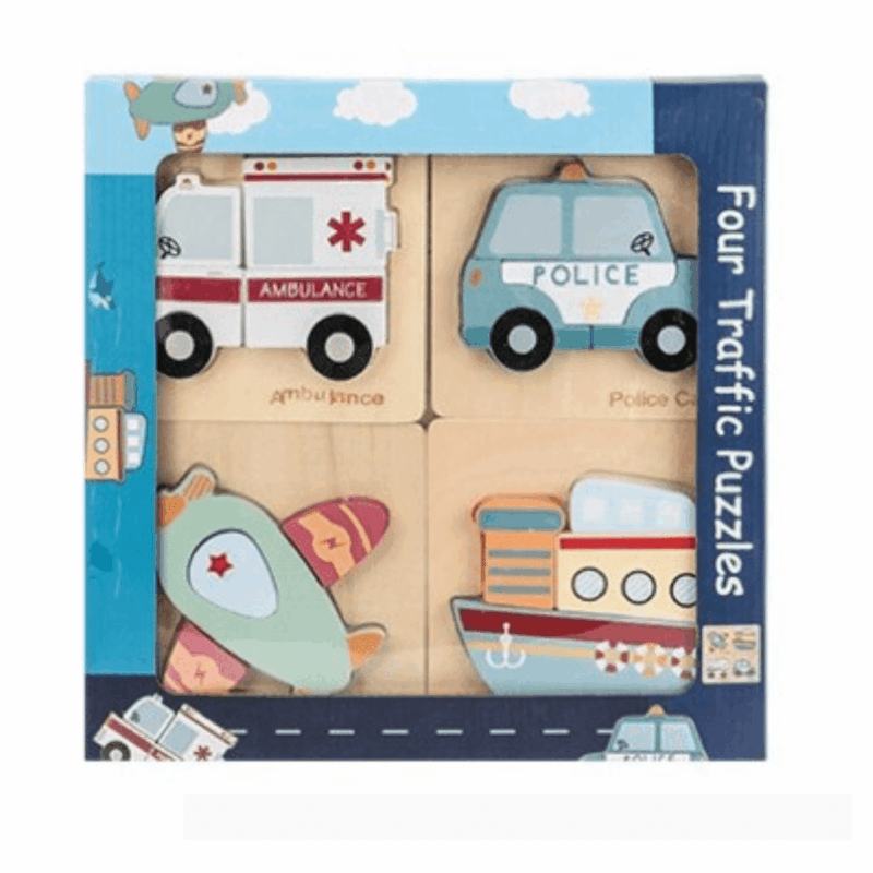 Set 4 puzzle vehicule 3D din lemn Jucarii educative Kabi