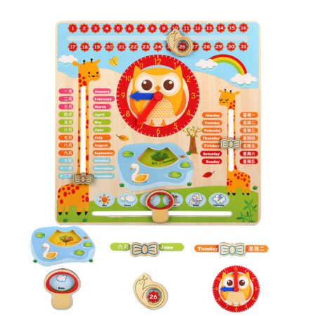 Ceas educativ Calendarul vremii Jucarie Montessori Bufnita